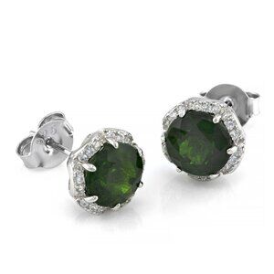 NIB - JTV Chrome Diopside & Zircon Stud Earrings – 3.95ctw, Sterling Silver